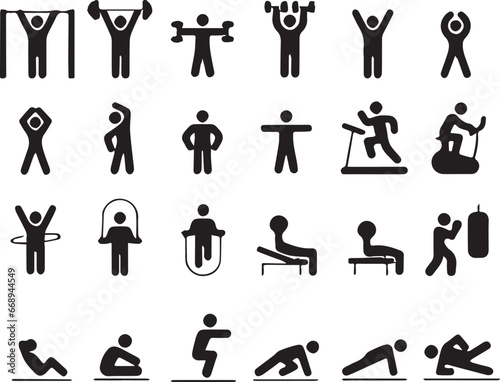 Exercise training icon set, physical action