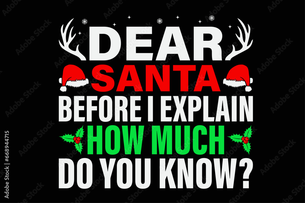 Fototapeta premium Dear Santa Before i Explain How Much do You Know Funny Christmas T-shirt Design