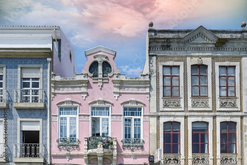Aveiro, beautiful city in Portugal, old blue house with azulejos, on the canal, in the historical center
