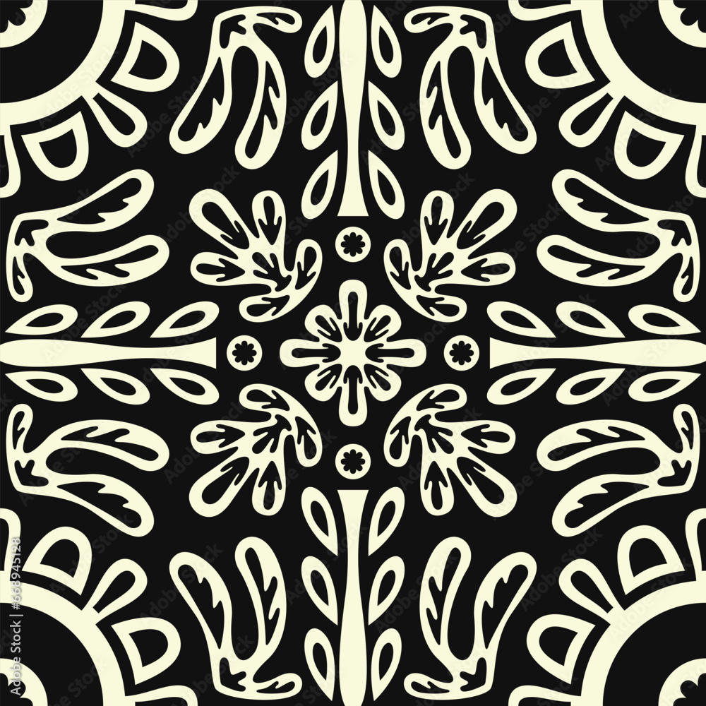 vector contemporary white native floral scarf pattern on black. vector contemporary white native floral scarf pattern on black.