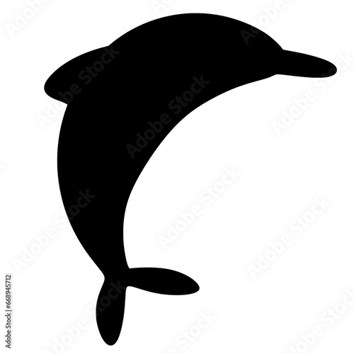 Black silhouette Dolphin graphic icon Sign swimming Sea life symbol. Vector illustration