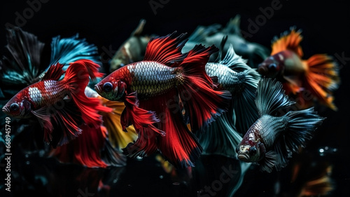  Betta fish, siamese fighting fish isolated on black background beautiful movement macro photo