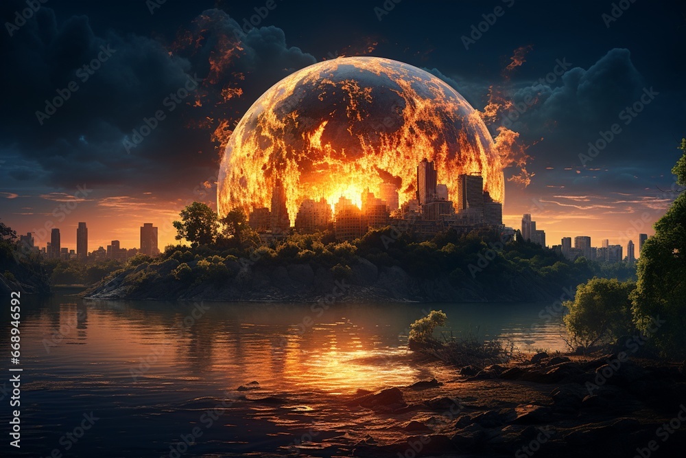 Obraz premium Global Warming Planet Earth Illustration Created with Generative AI