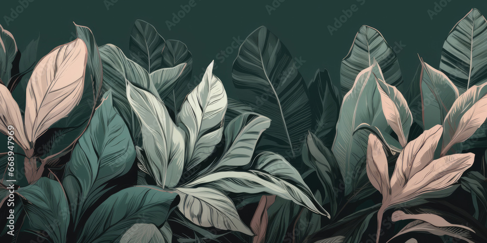 Tropical Green Leaves on a Dark Background, watercolor, art. Banana Leaf Pattern. Banana Palm Leaves Tropical Green Leaves on a Dark Background, watercolor, art. Banana Leaf Pattern. Banana Palm Leaves