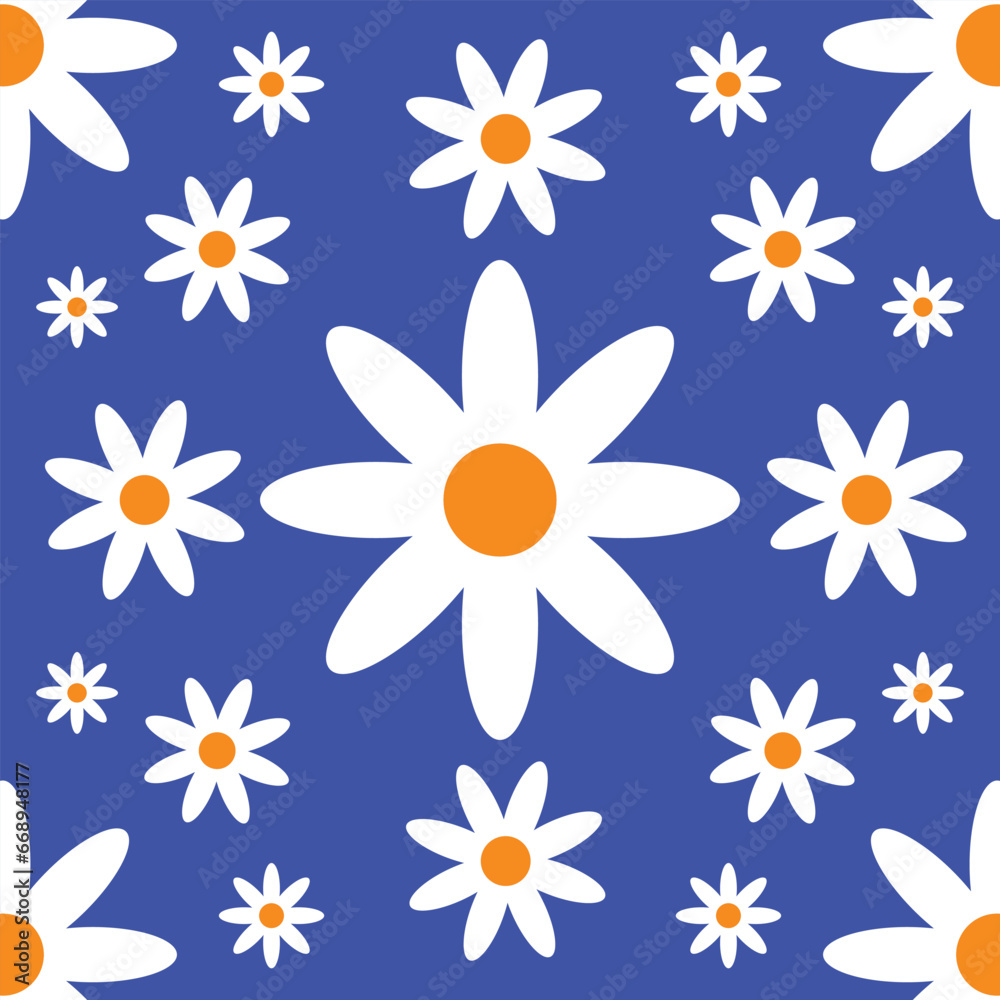 Illustration of a daisy pattern on a blue background