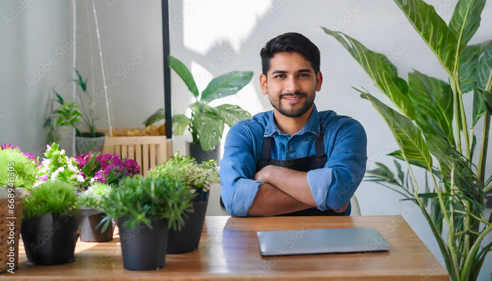 young migrant entrepreneur in his plant sales company, nursery concept, microbusiness, entrepreneurship young migrant entrepreneur in his plant sales company, nursery concept, microbusiness, entrepreneurship