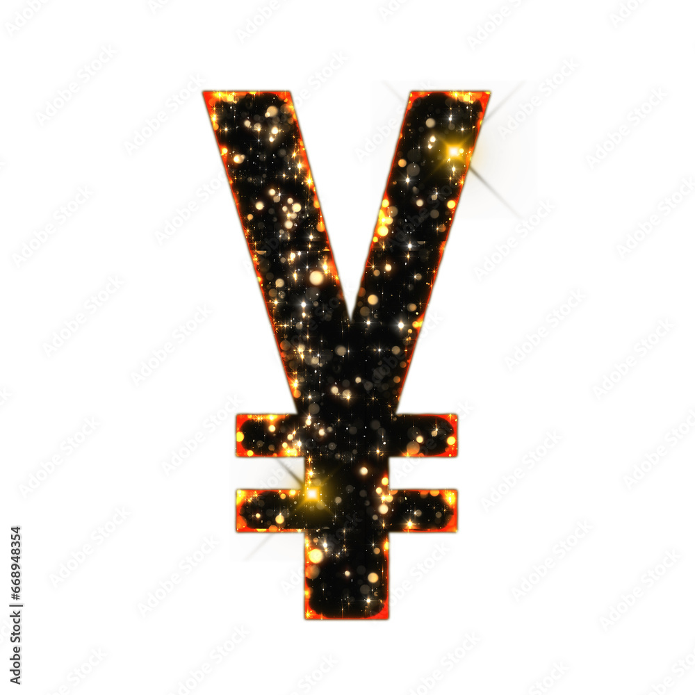 Sparkling bokeh yen symbol isolated on transparent background. This is a part of a set which also includes letters, numbers, shapes, and frames 