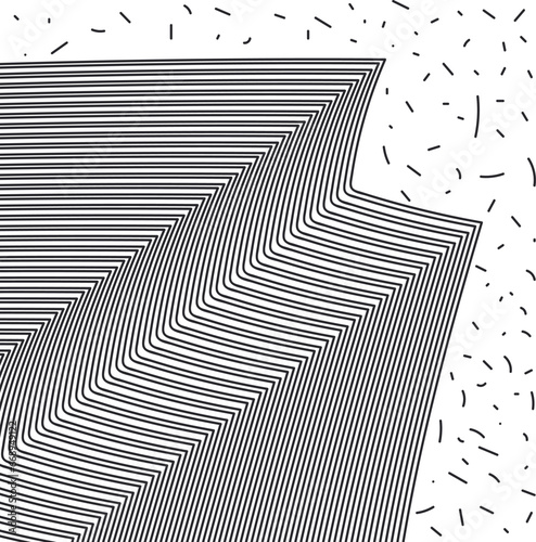 The angular striped surface resembles a staircase. Particles in the form of dashes fly nearby.