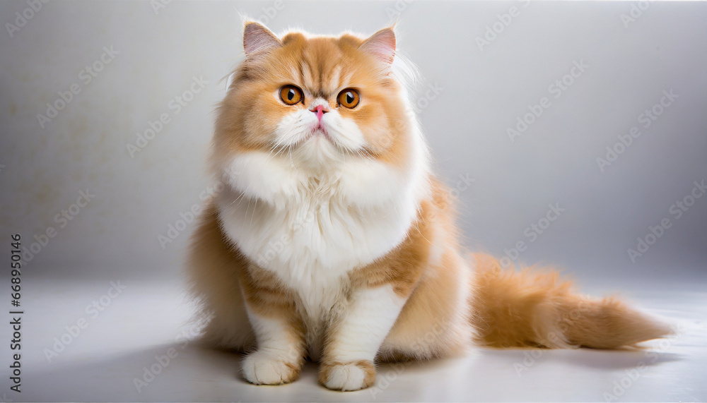 Full body cat in the center on a white background.