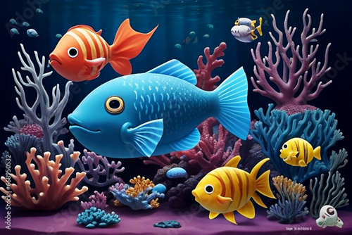 Cute Colorful Fish underwater in deep sea.