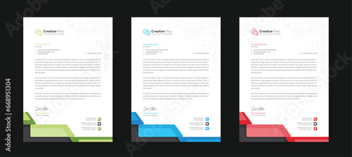 Corporate modern letterhead design template with color variation bundle. Creative letterhead design template for your business. Abstract letterhead design template.