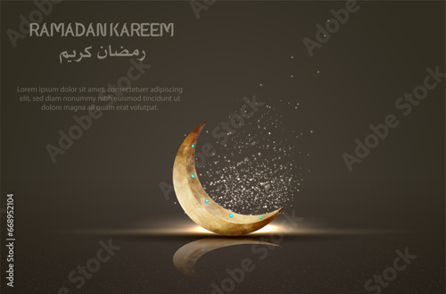 slamic greeting ramadan kareem card design with crescent moon
 photo