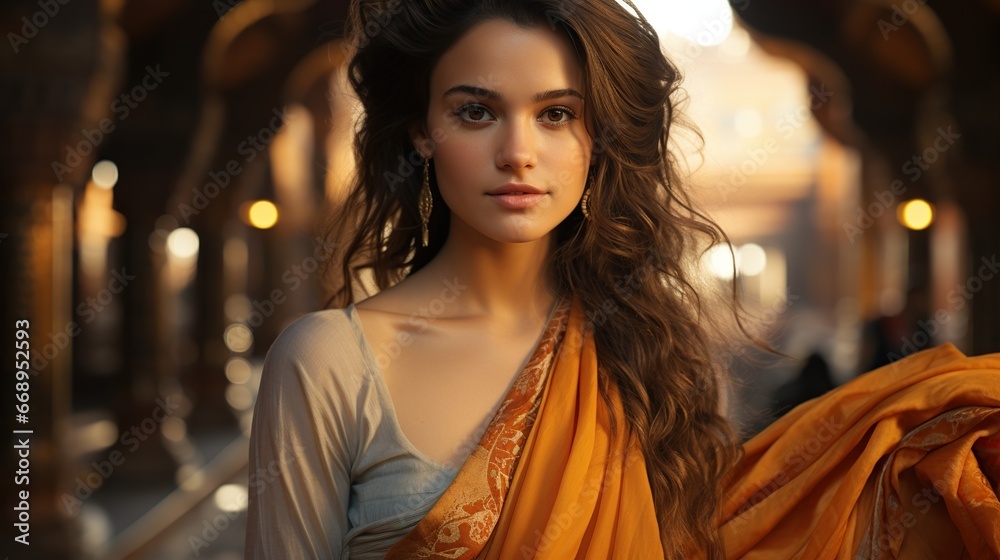 Beautiful Indian girl in traditional Indian sari on temple background Indian Model in Gorgeous Traditional Attire Beautiful Indian girl in traditional Indian sari on temple background Indian Model in Gorgeous Traditional Attire
