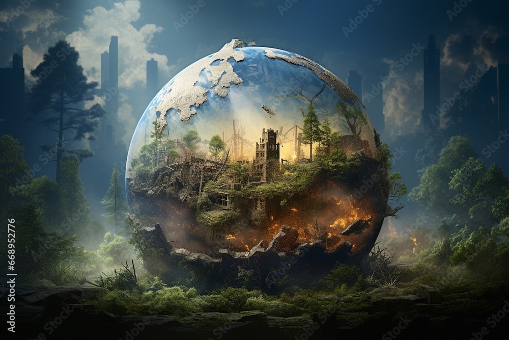 Global Warming Planet Earth Illustration Created with Generative AI Global Warming Planet Earth Illustration Created with Generative AI
