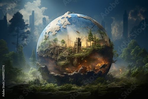Global Warming Planet Earth Illustration Created with Generative AI © dendyh7