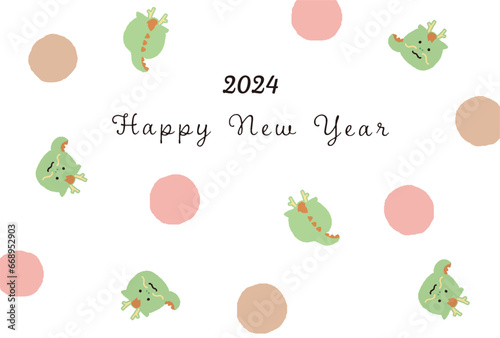 2024年　年賀状　コロコロとかわいい辰年のイラストレーション