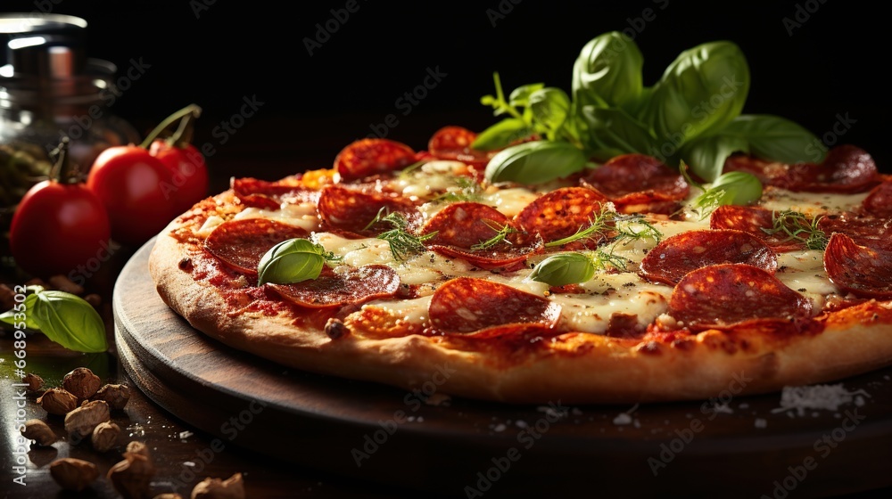 pizza party dinner on dark background