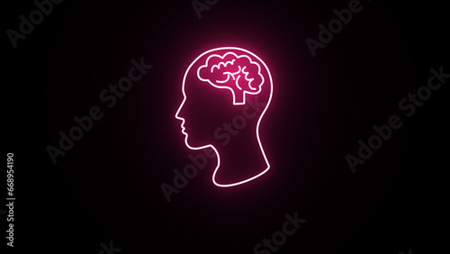 Neon brain icon. Medical structure of the human brain. Neon sign, bright signboard, light banner.