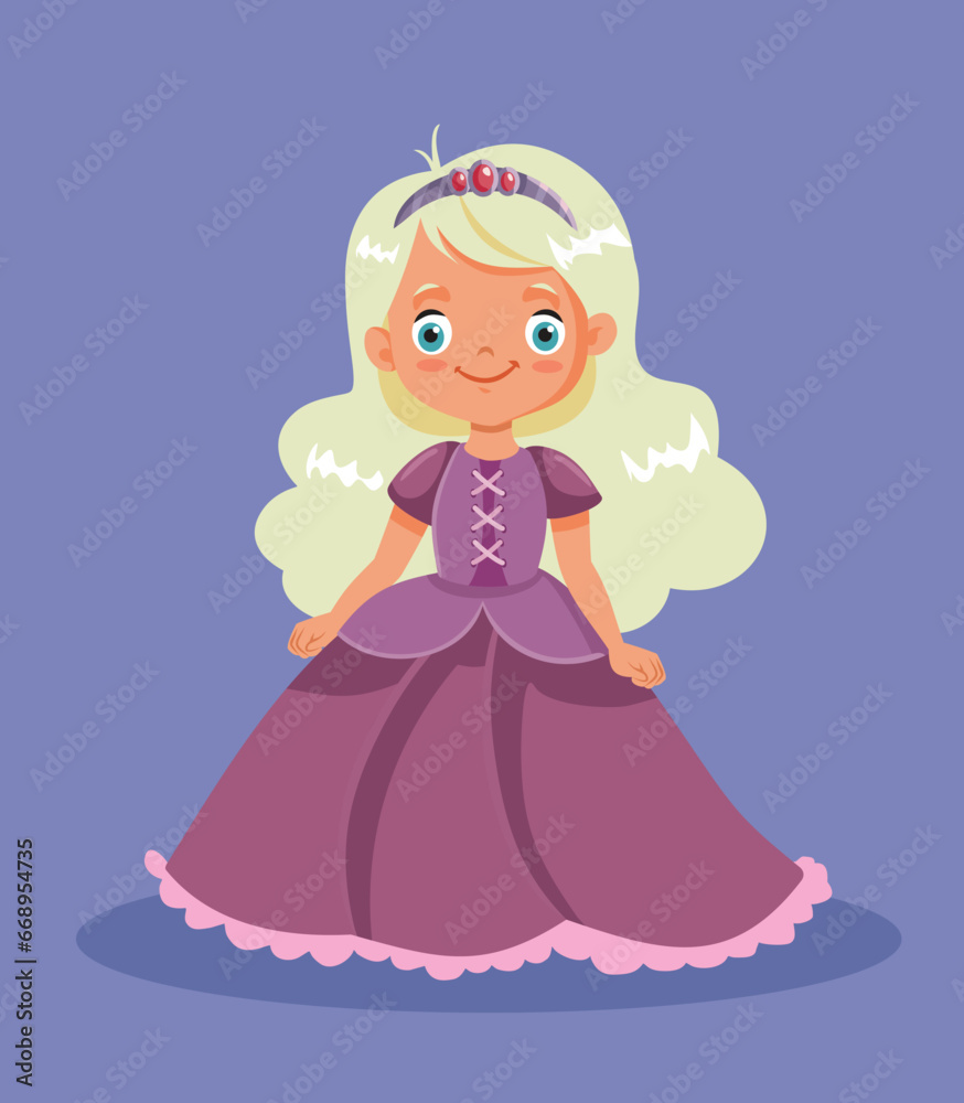 Beautiful Little Princess Wearing a Ball Gown Vector Cartoon Character. Cute adorable noble girl wearing a tiara and a pink dress 
