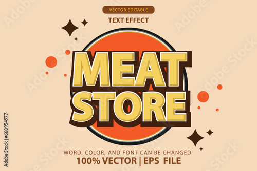 vector editable text effect of meat shop and frozen food, raw food. processed fresh meat for brands. headline or logo of a place selling meat with retro design