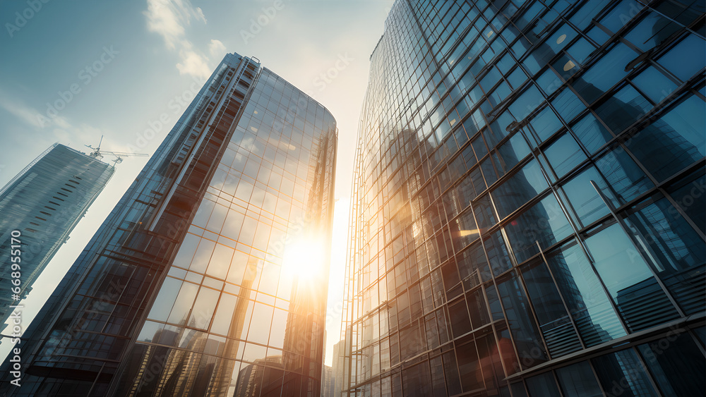 illustration of skyscrapers, the financial world, and imposing buildings.