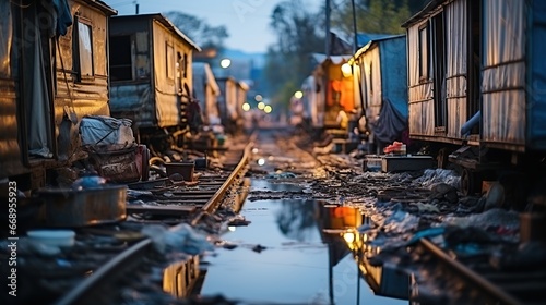 The capital of Indonesia, poor people live in barracks that they set up on the side of the railway