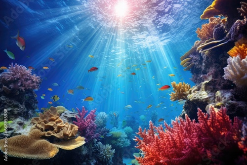 Exotic marine life and vibrant coral reefs. Generative AI