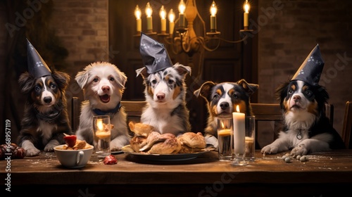 puppy party: adorable canine crew celebrating the New Year