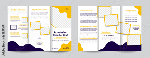 Back to School admission trifold brochure template design. photo