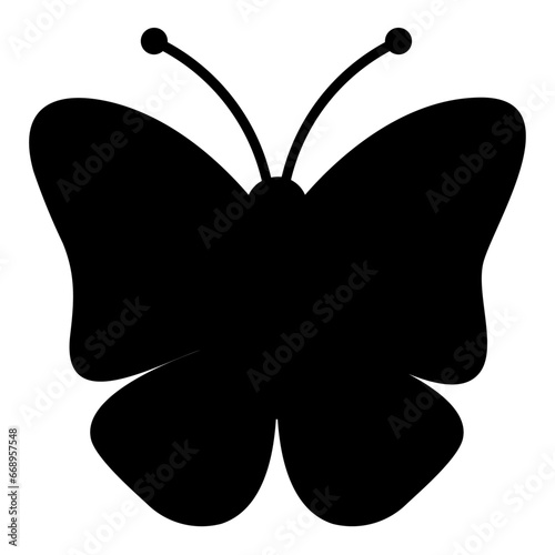 A large butterfly symbol in the center. Isolated black symbol