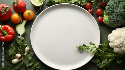 White empty plate coking concept copy space food healthy food around vegan 