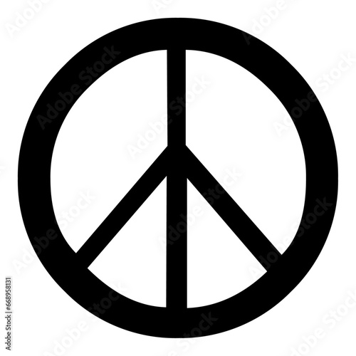 A large peace symbol in the center. Isolated black symbol