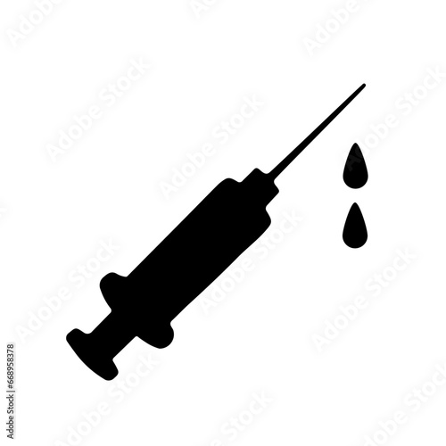 A large syringe symbol in the center. Isolated black symbol
