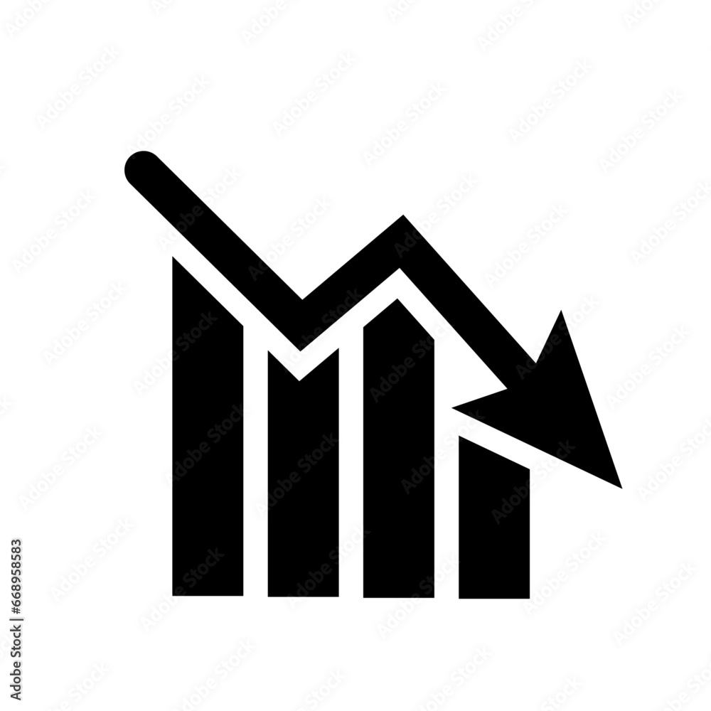 A large chart down symbol in the center. Isolated black symbol A large chart down symbol in the center. Isolated black symbol