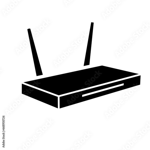 A large router symbol in the center. Isolated black symbol
