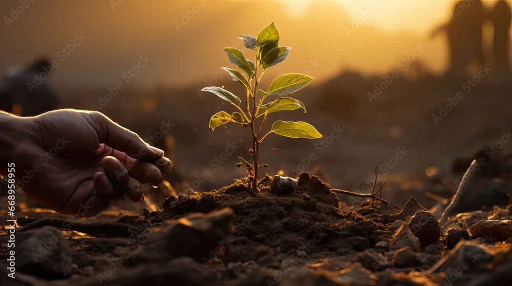 Fototapeta premium Main qui plante un arbre
