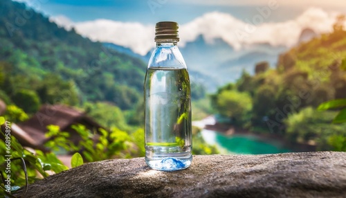 bottle of water in the mountains, Crystal Springs: Glass Bottle with Idyllic Nature