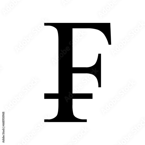 A large franc symbol in the center. Isolated black symbol