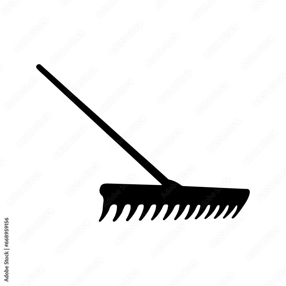 A large rake symbol in the center. Isolated black symbol