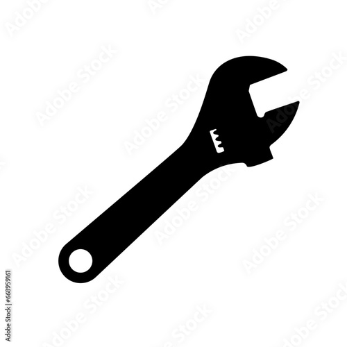 A large adjustable wrench symbol in the center. Isolated black symbol