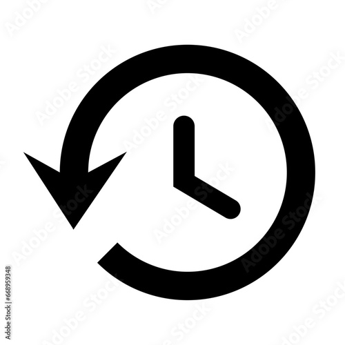 A large time back symbol in the center. Isolated black symbol
