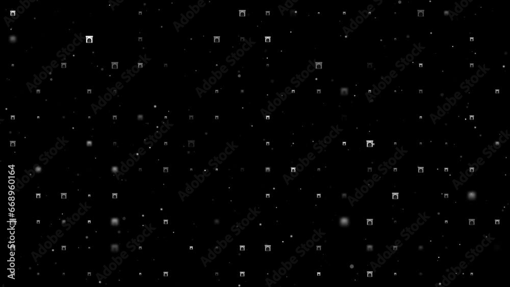 Template animation of evenly spaced christmas fireplace symbols of different sizes and opacity. Animation of transparency and size. Seamless looped 4k animation on black background with stars Template animation of evenly spaced christmas fireplace symbols of different sizes and opacity. Animation of transparency and size. Seamless looped 4k animation on black background with stars