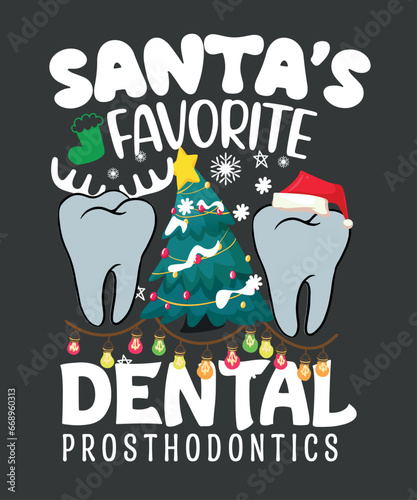 Funny Santa's Favorite dental prosthesis Christmas Santa Hat T-Shirt  design vector, dental prosthesis, Christmas, Santa 