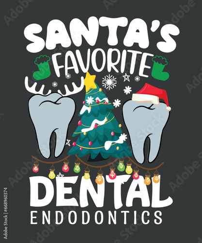 Funny Santa's Favorite dental endodontics Christmas Santa Hat T-Shirt  design vector,  dental endodontics, Christmas, Santa 