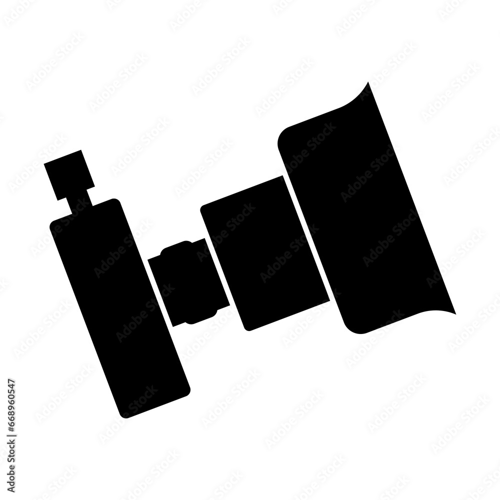 A large camera symbol in the center. Isolated black symbol