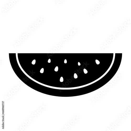A large watermelon piece symbol in the center. Isolated black symbol