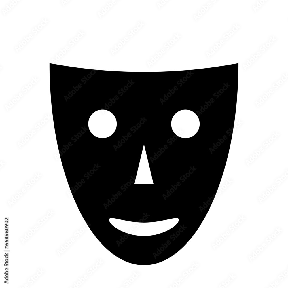 A large theatrical mask in the center. Isolated black symbol A large theatrical mask in the center. Isolated black symbol