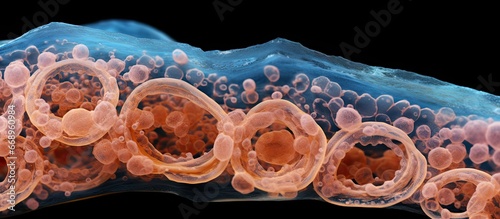 Photo of permanent preparation of renal tubules with low prismatic epithelium tissue at a microscopic level photo