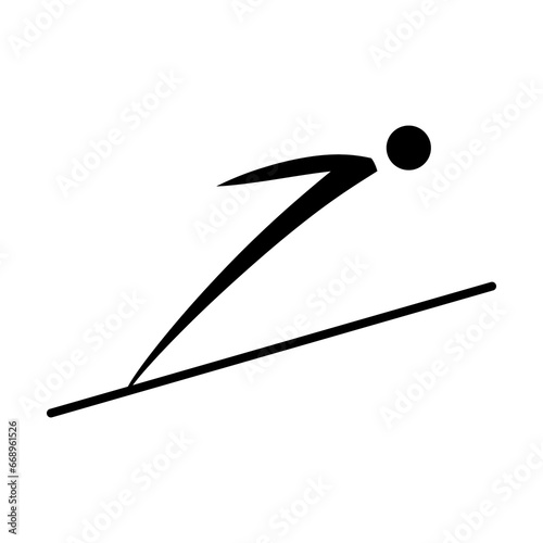 A large Ski jumping symbol in the center. Isolated black symbol