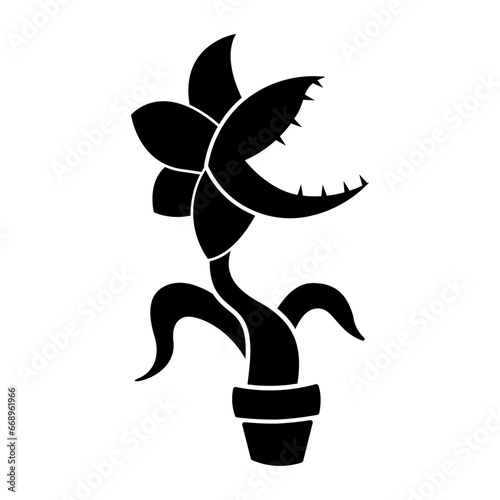 A large carnivorous plant symbol in the center. Isolated black symbol